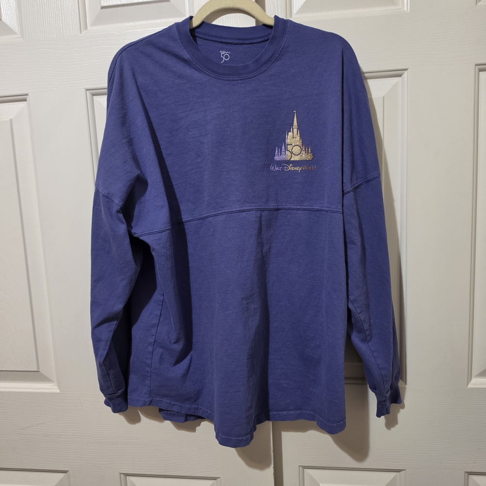 Walt Disney World 50th Anniversary Purple Glitter Sparkle Adult M Spirit Jersey